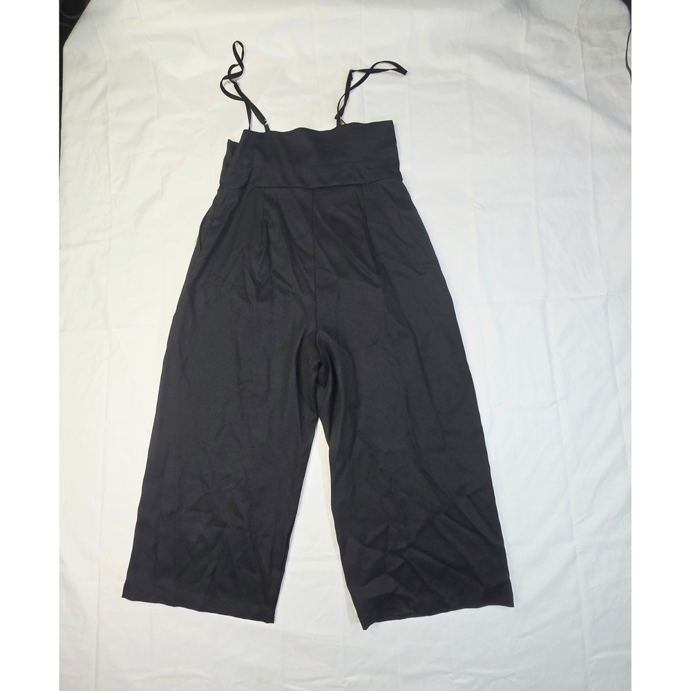 Unbranded Women' Jumpsuit Size L Black Wide Leg High Waist Spaghetti Strap B98